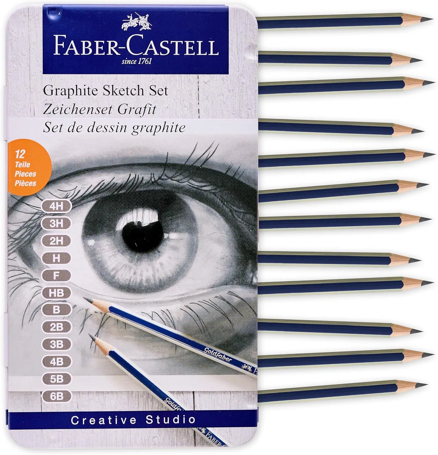Faber-Castell Graphite Pencils Drawing Set: 12 Art Pencils for Sketching (4H, 3H, 2H, H, F, HB, B, 2B, 3B, 4B, 5B, and 6B), Shading Kit