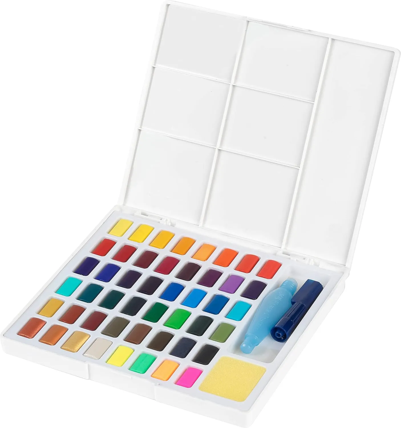 Faber-Castell Mixing Palette and Painting Accessories Water Half Pans with Travel Watercolor Brush, 48 Count (Pack of 1), 48 Colors