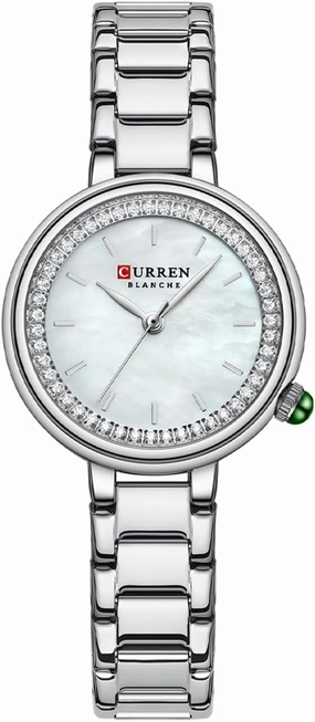 FANMIS Classic Women Diamond Watches Ultra-Thin Minimalist Ladies Dress Watch Crystal Analog Quartz Watches Stainless Steel Simple Waterproof Wristwatch (Silver Green)