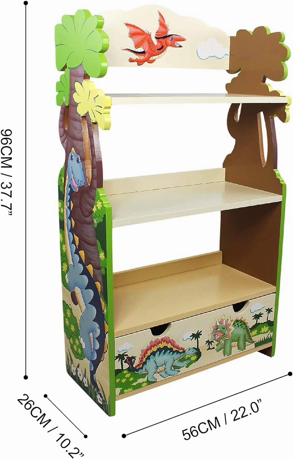 Fantasy Fields - Dinosaur Kingdom Thematic Kids Wooden Bookcase with Storage | Imagination Inspiring Hand Crafted & Hand Painted Details | Non-Toxic, Water-Based Paint