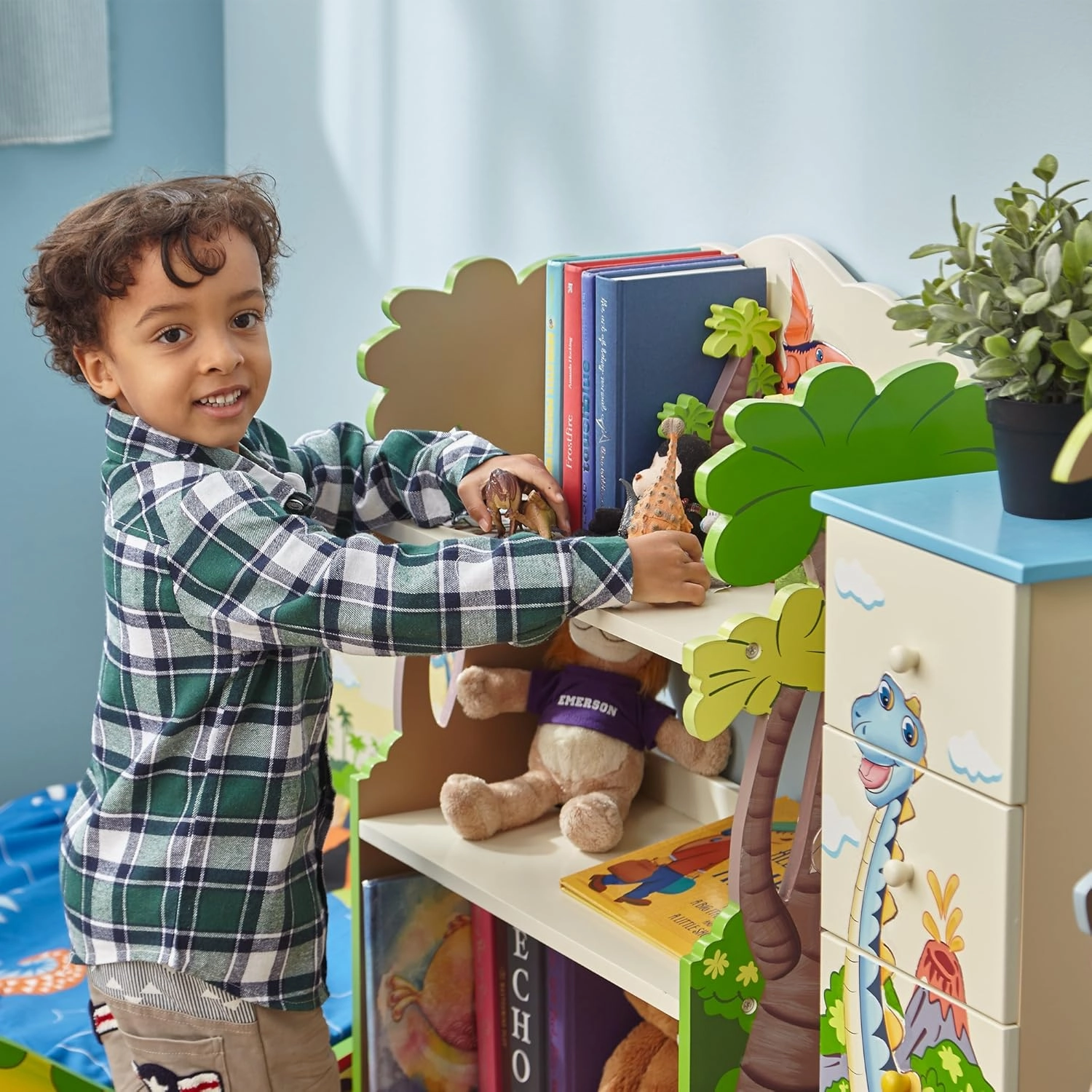 Fantasy Fields - Dinosaur Kingdom Thematic Kids Wooden Bookcase with Storage | Imagination Inspiring Hand Crafted & Hand Painted Details | Non-Toxic, Water-Based Paint