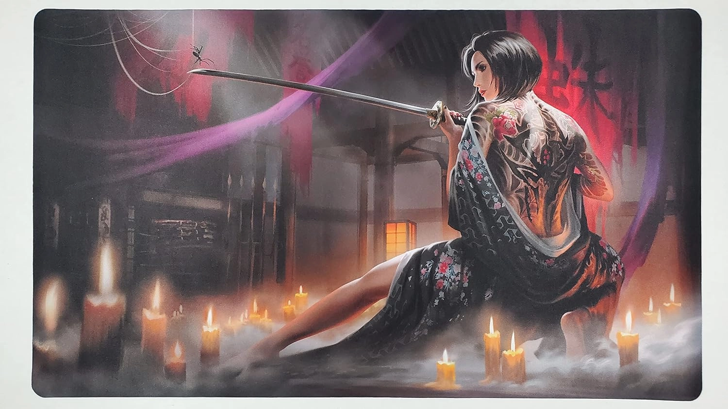 Fantasy North - Spider - TCG Trading Card Game Playmat and Mouse Pad - 24 x 14 inches - Perfect for Magic MTG Commander Pokemon Yugioh and Other Card Games