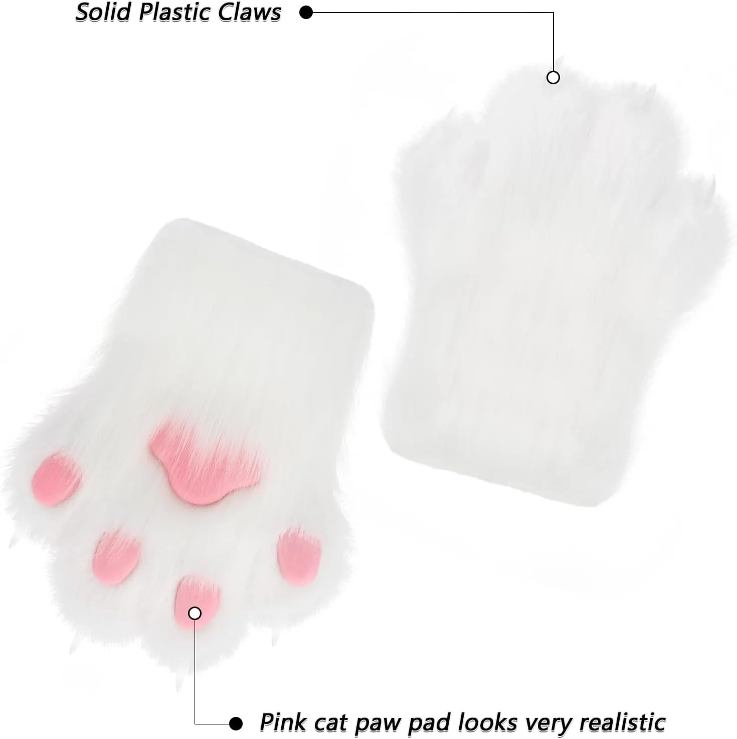 Faux Fur Plush Furry Cat Claw Gloves Fursuit Animal Fox Paws Mittens Halloween Cosplay Costume Accessories for Adult