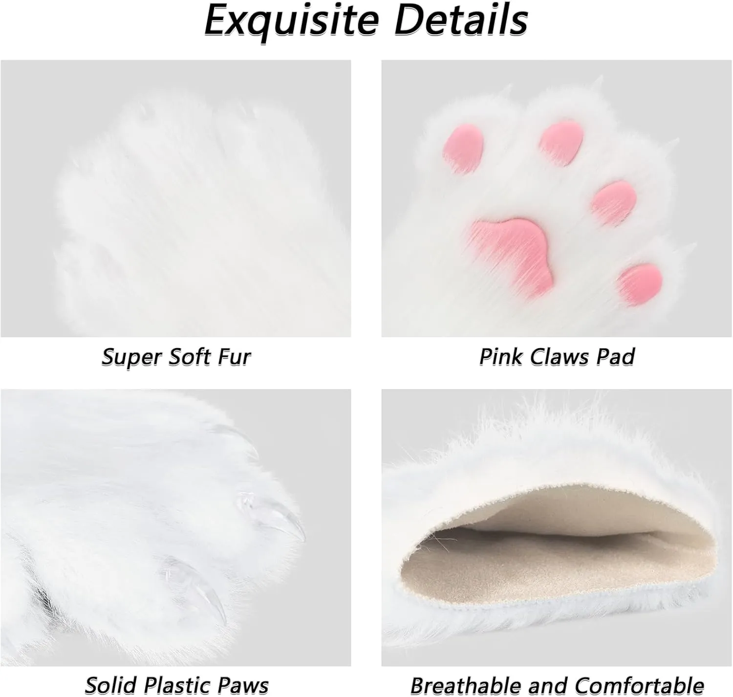 Faux Fur Plush Furry Cat Claw Gloves Fursuit Animal Fox Paws Mittens Halloween Cosplay Costume Accessories for Adult