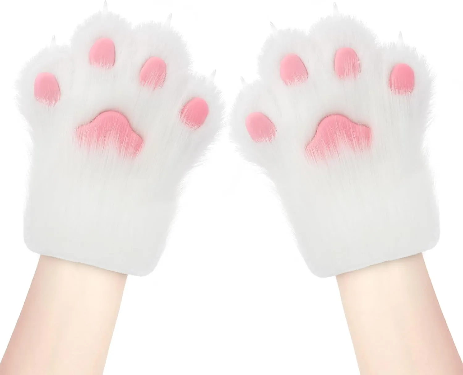 Faux Fur Plush Furry Cat Claw Gloves Fursuit Animal Fox Paws Mittens Halloween Cosplay Costume Accessories for Adult
