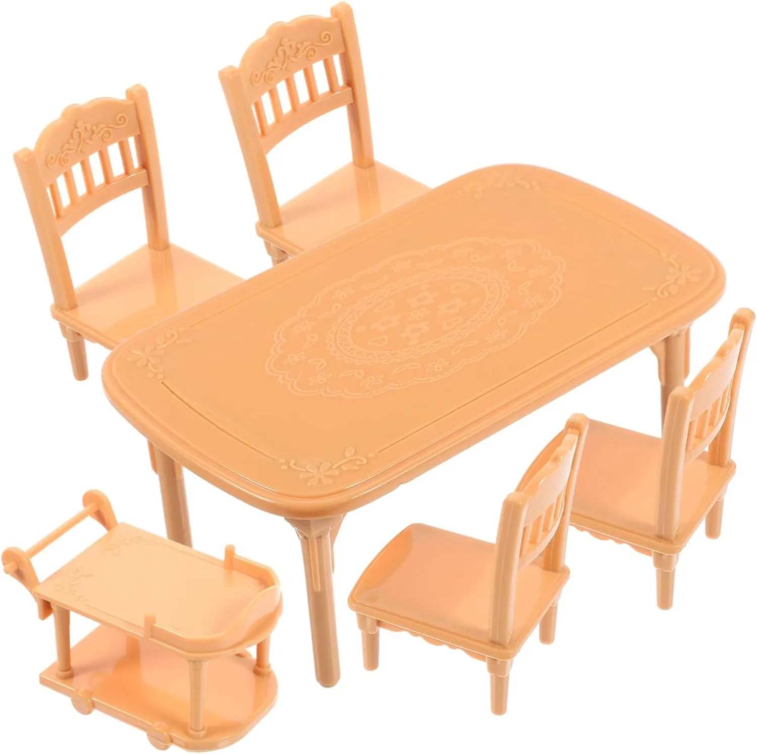FAVOMOTO 2sets Miniature Dollhouse Furniture Set Scale Plastic Dining Table and Chairs Tiny Decor for Dollhouse Dining Room Courtyard Living Room Encourages Creativity and Hands Play