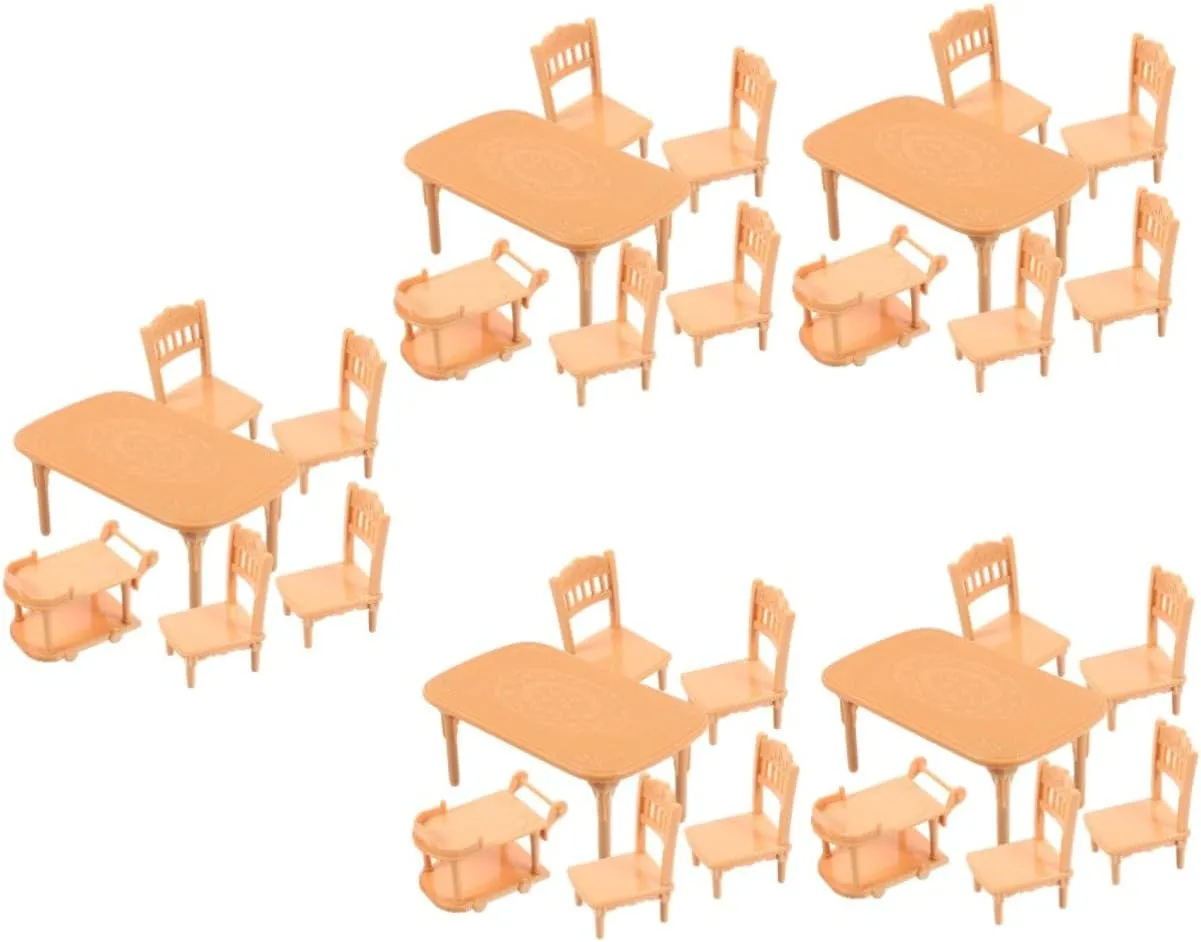 FAVOMOTO 2sets Miniature Dollhouse Furniture Set Scale Plastic Dining Table and Chairs Tiny Decor for Dollhouse Dining Room Courtyard Living Room Encourages Creativity and Hands Play