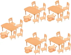 FAVOMOTO 2sets Miniature Dollhouse Furniture Set Scale Plastic Dining Table and Chairs Tiny Decor for Dollhouse Dining Room Courtyard Living Room Encourages Creativity and Hands Play