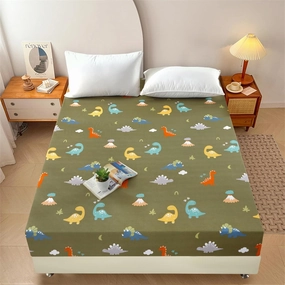 FCLDESHOP Standard Fitted Sheet,Children's Bedroom Waterproof Urine-Proof Mattress Cover Deep Pocket, Suitable for All Seasons,Dinosaur B,Twin 99x190x30cm (1pcs)