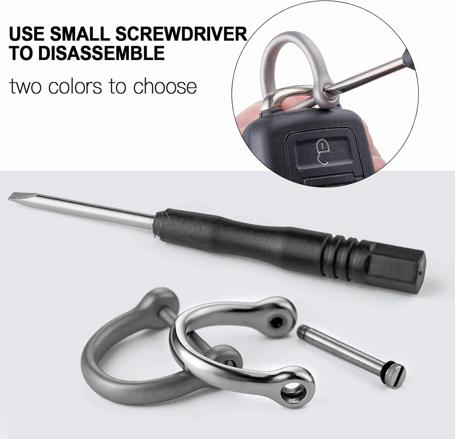 FEGVE D Ring Keychain, Durable D Shape Key Ring for Car keys, Horseshoe Clasp with Screw Shackle -（Load Bearing: 50lb）