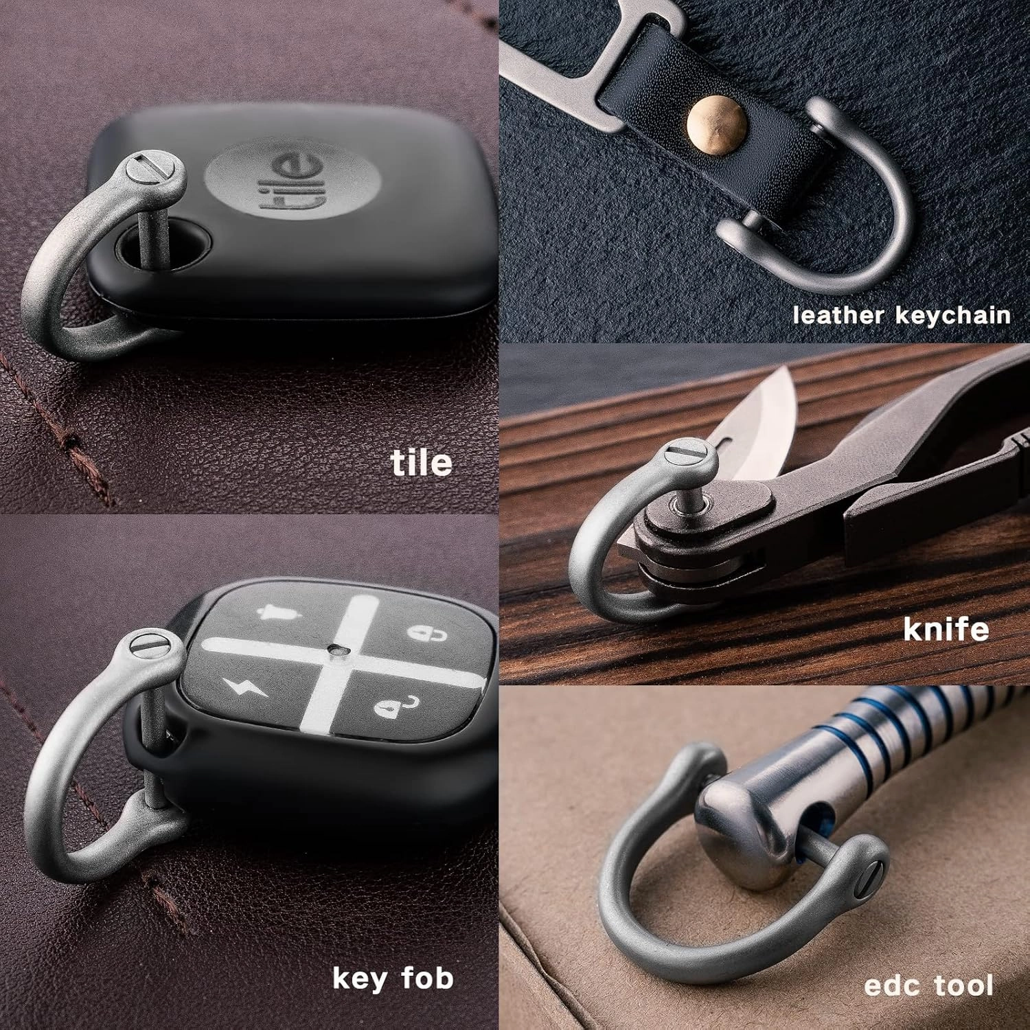 FEGVE D Ring Keychain, Durable D Shape Key Ring for Car keys, Horseshoe Clasp with Screw Shackle -（Load Bearing: 50lb）