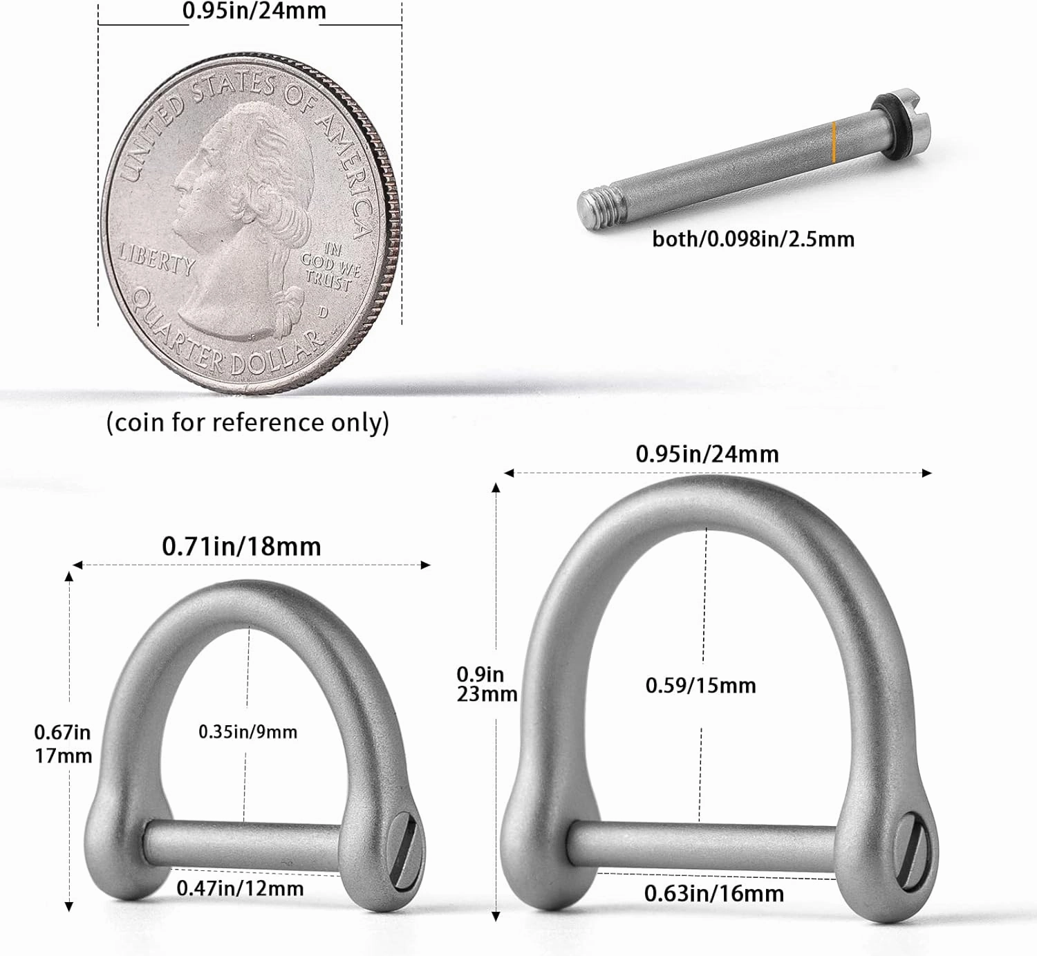 FEGVE D Ring Keychain, Durable D Shape Key Ring for Car keys, Horseshoe Clasp with Screw Shackle -（Load Bearing: 50lb）