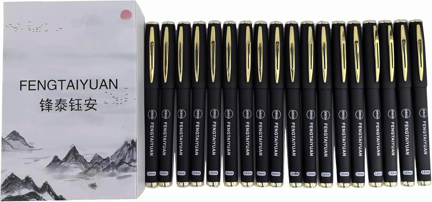 Fengtaiyuan Black Gel Ink Rollerball Pens - Comfortable Non-Slip Grip, Writting Smooth, Black Ink, Bold Point, 1.0mm Quick-Drying Ink, 18-Piece Box (10P18)