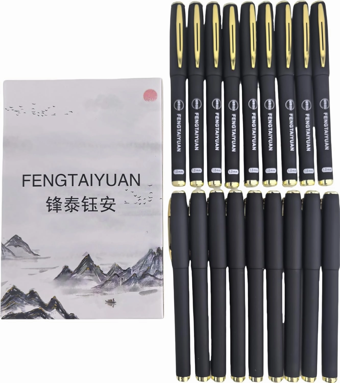 Fengtaiyuan Black Gel Ink Rollerball Pens - Comfortable Non-Slip Grip, Writting Smooth, Black Ink, Bold Point, 1.0mm Quick-Drying Ink, 18-Piece Box (10P18)
