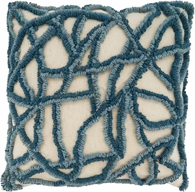 Fennco Styles Crackle Embroidered Cotton Decorative Throw Pillow 20" W x 20" L - Blue Textured Cushion for Home, Couch, Living Room and Office Décor