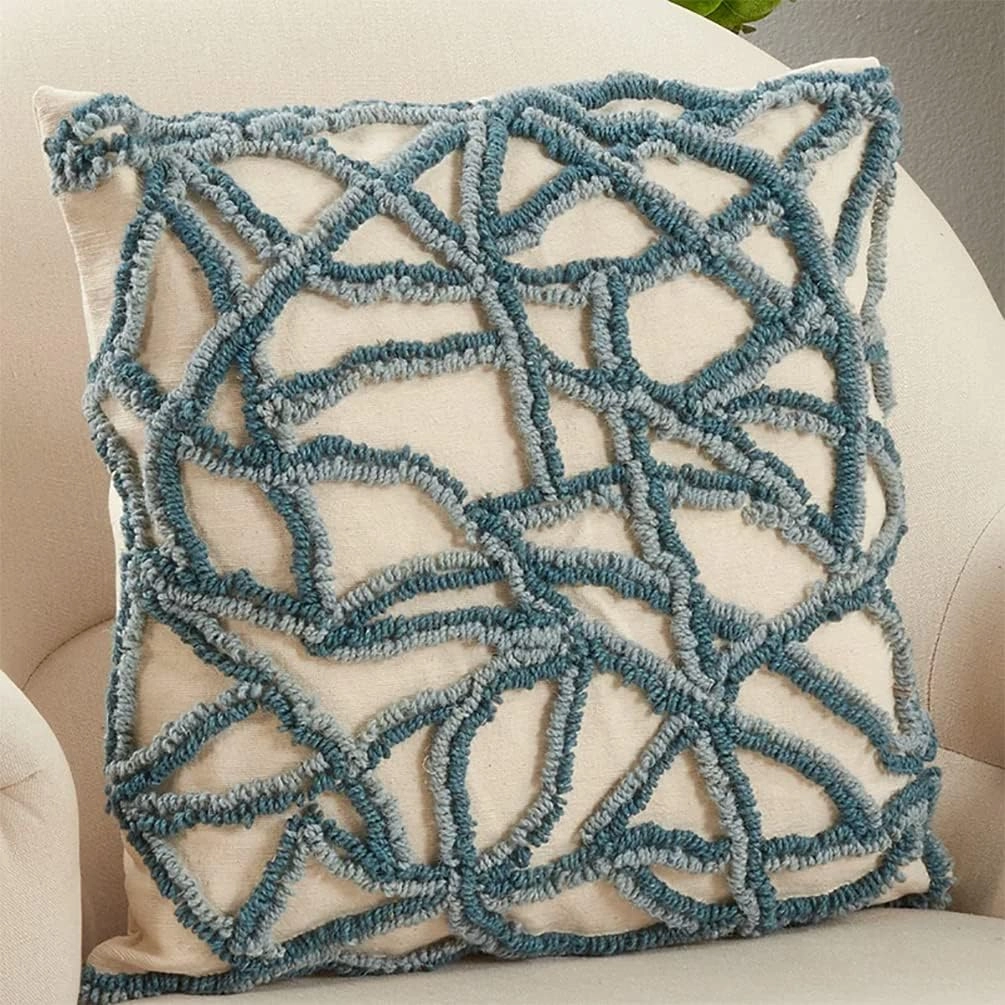 Fennco Styles Crackle Embroidered Cotton Decorative Throw Pillow 20" W x 20" L - Blue Textured Cushion for Home, Couch, Living Room and Office Décor