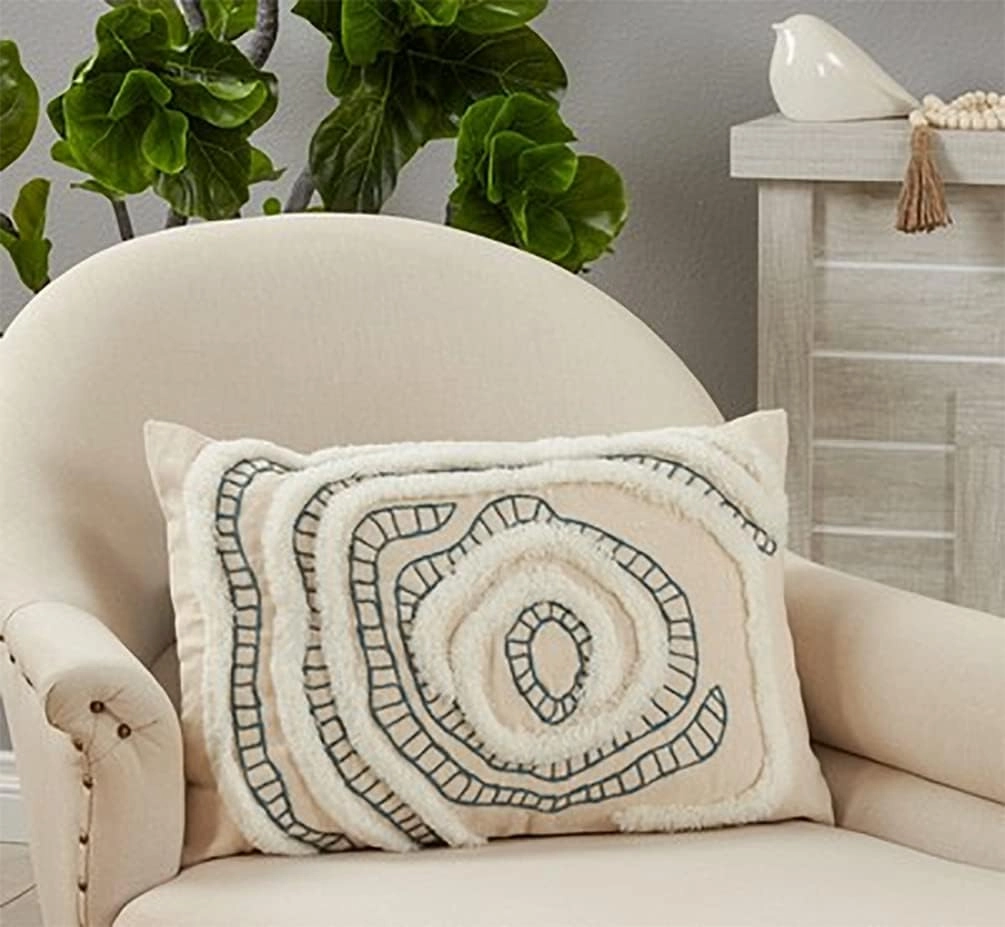 Fennco Styles Topography Embroidered Cotton Decorative Throw Pillow 16" W x 24" L - Blue Textured Cushion for Home, Couch, Living Room and Office Décor