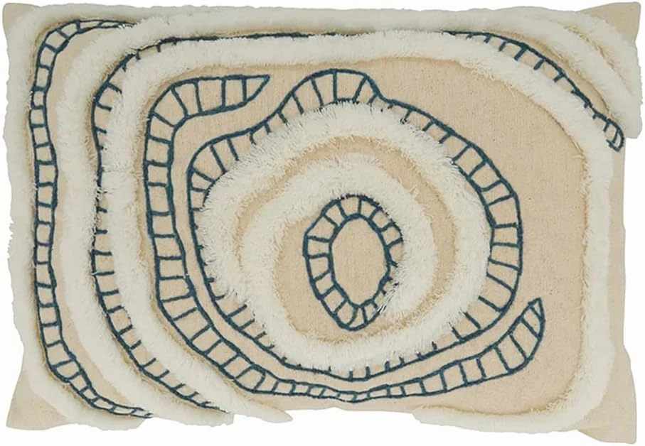 Fennco Styles Topography Embroidered Cotton Decorative Throw Pillow 16" W x 24" L - Blue Textured Cushion for Home, Couch, Living Room and Office Décor