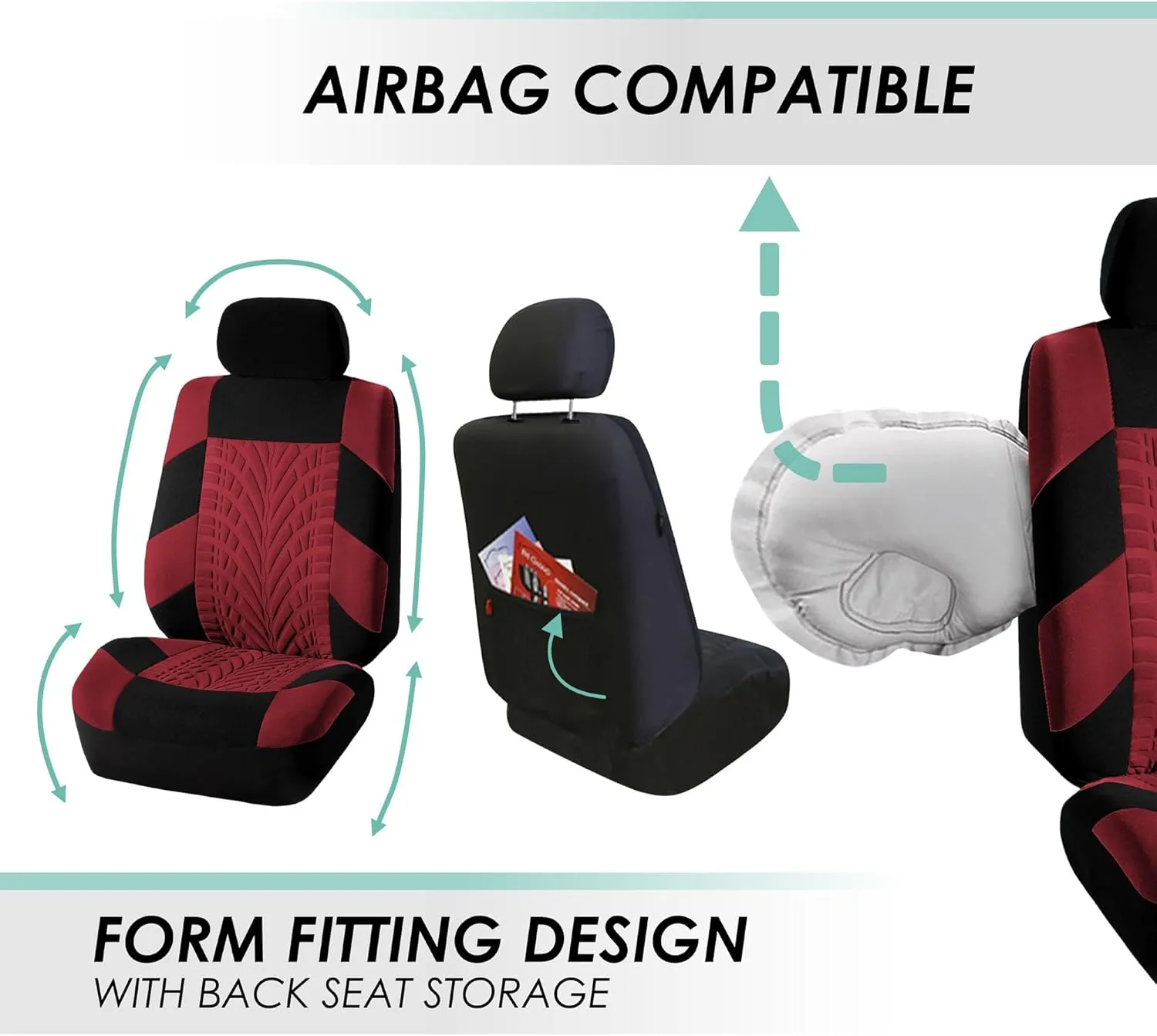 FH Group Car Seat Covers Full Set Premium Cloth - Universal Fit,Automotive SeatCover,Low Back Front SeatCover,Airbag Compatible,Split Bench Rear Seat,Washable SeatCover for SUV,Sedan Burgundy