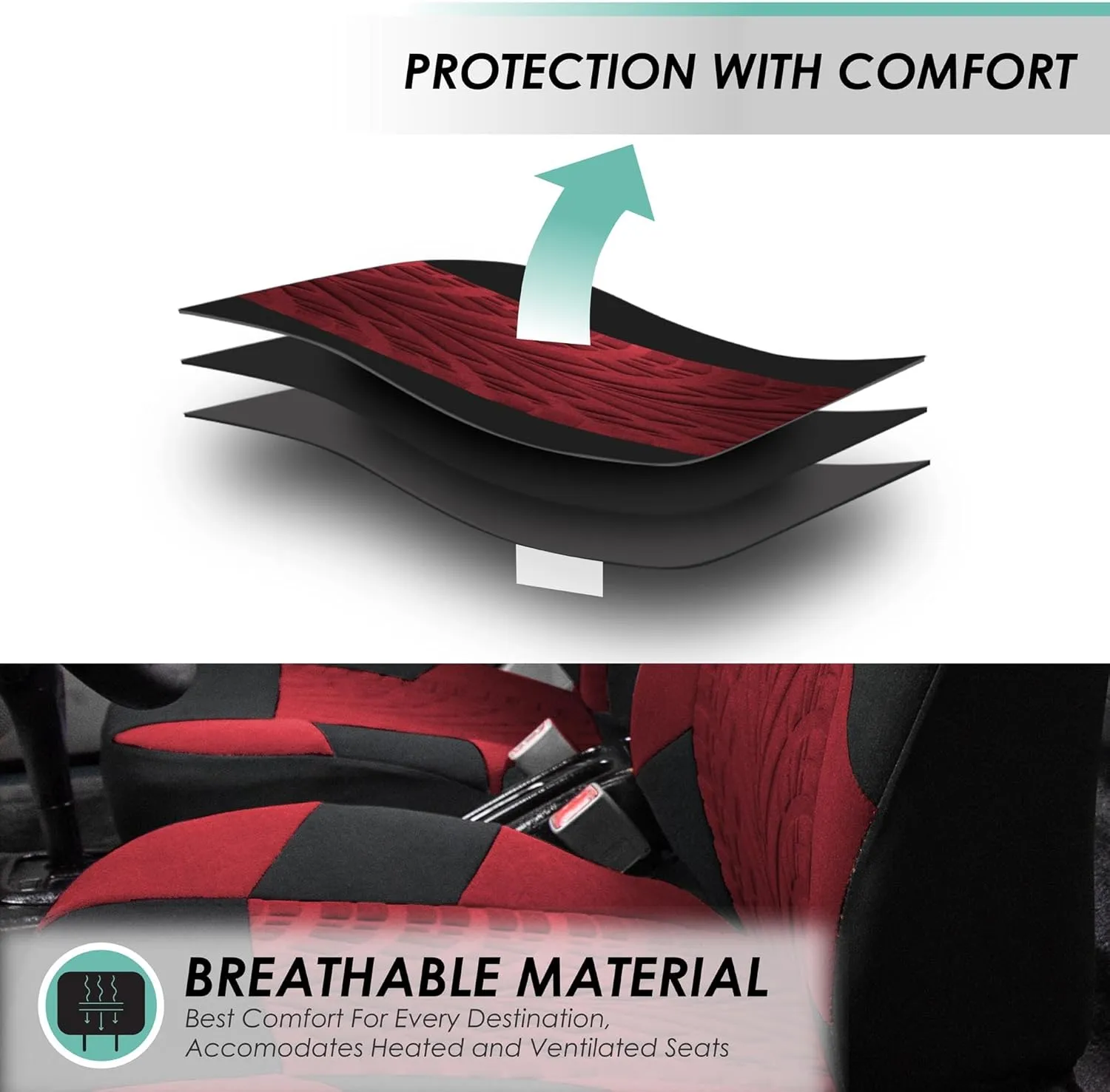 FH Group Car Seat Covers Full Set Premium Cloth - Universal Fit,Automotive SeatCover,Low Back Front SeatCover,Airbag Compatible,Split Bench Rear Seat,Washable SeatCover for SUV,Sedan Burgundy