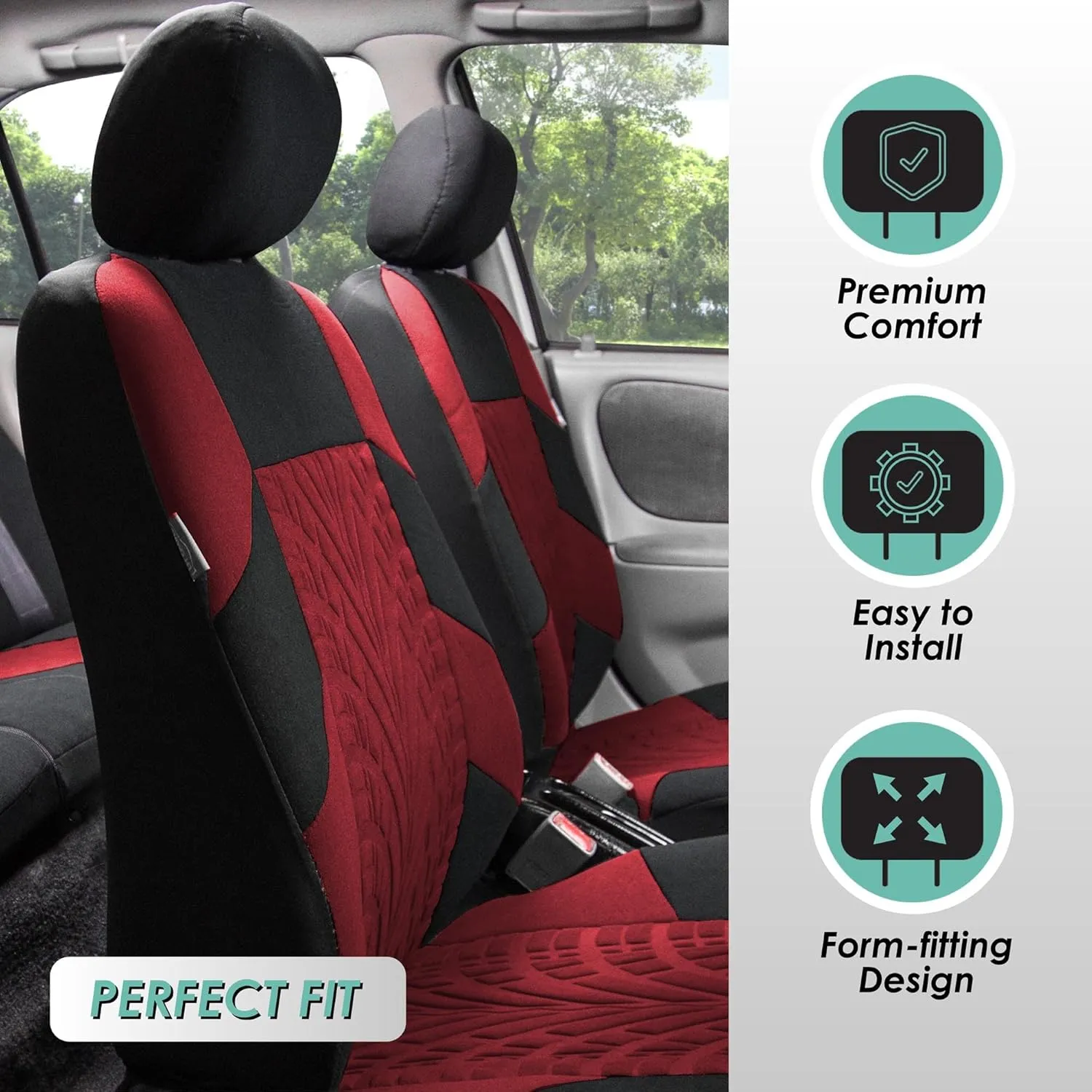 FH Group Car Seat Covers Full Set Premium Cloth - Universal Fit,Automotive SeatCover,Low Back Front SeatCover,Airbag Compatible,Split Bench Rear Seat,Washable SeatCover for SUV,Sedan Burgundy