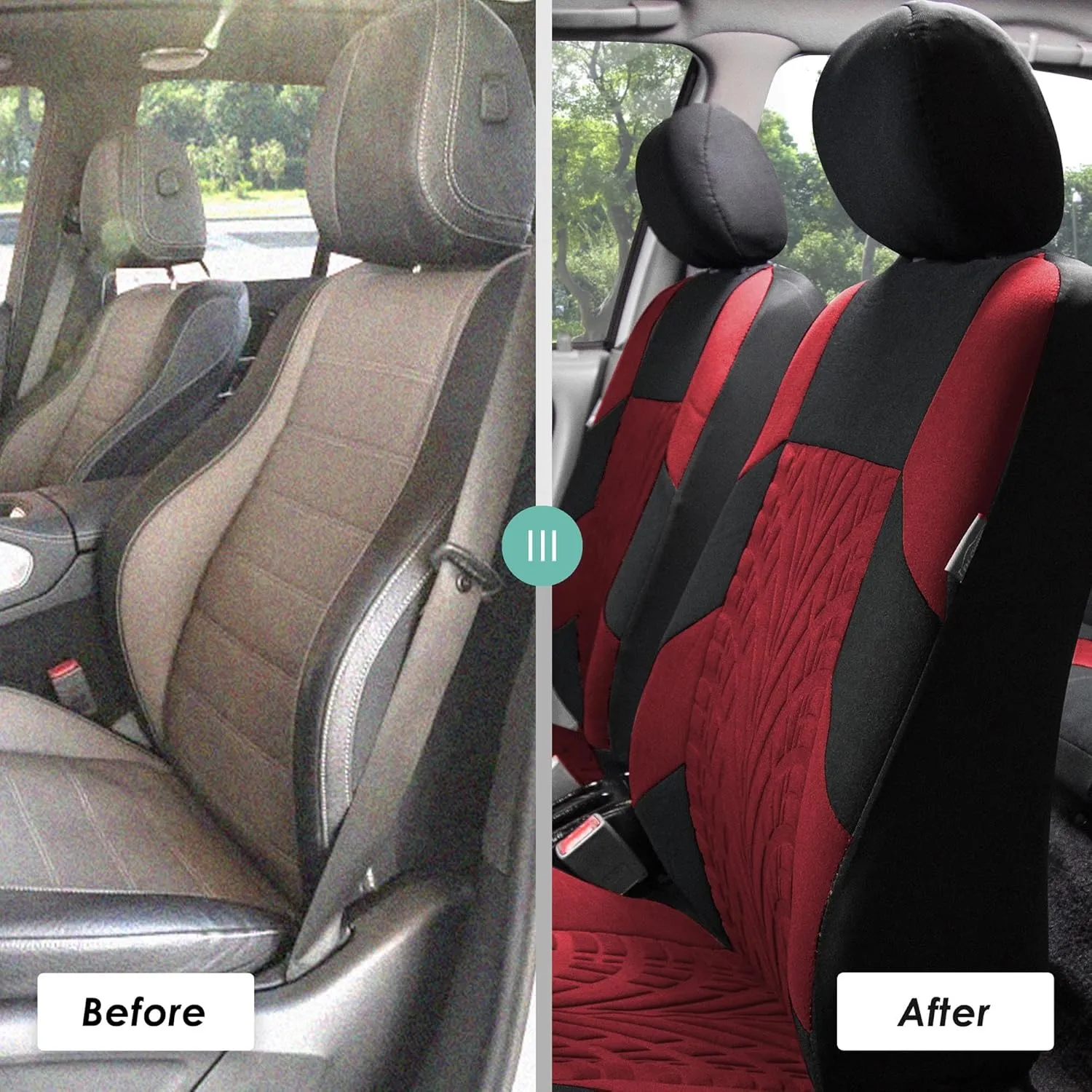 FH Group Car Seat Covers Full Set Premium Cloth - Universal Fit,Automotive SeatCover,Low Back Front SeatCover,Airbag Compatible,Split Bench Rear Seat,Washable SeatCover for SUV,Sedan Burgundy