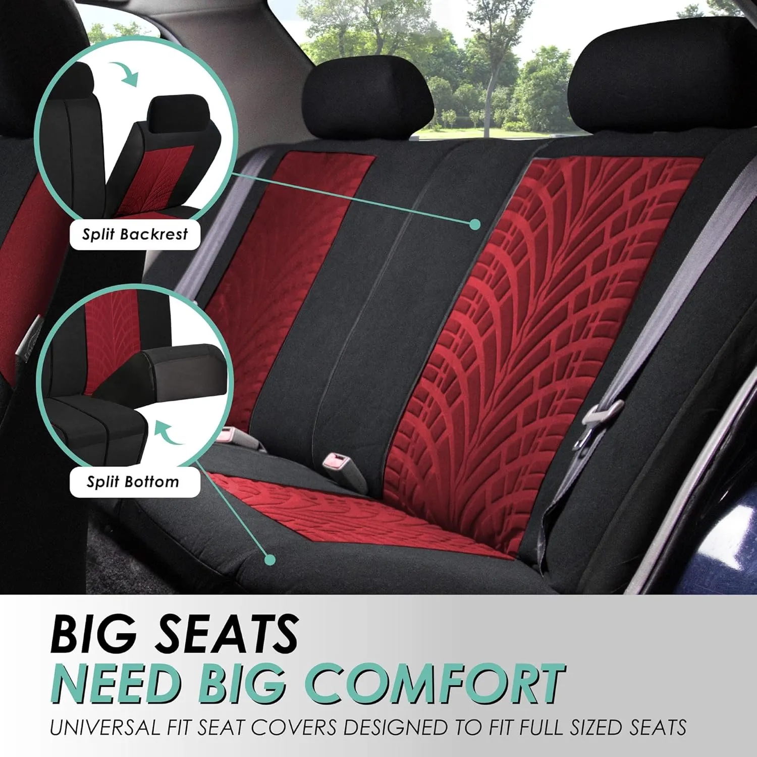 FH Group Car Seat Covers Full Set Premium Cloth - Universal Fit,Automotive SeatCover,Low Back Front SeatCover,Airbag Compatible,Split Bench Rear Seat,Washable SeatCover for SUV,Sedan Burgundy