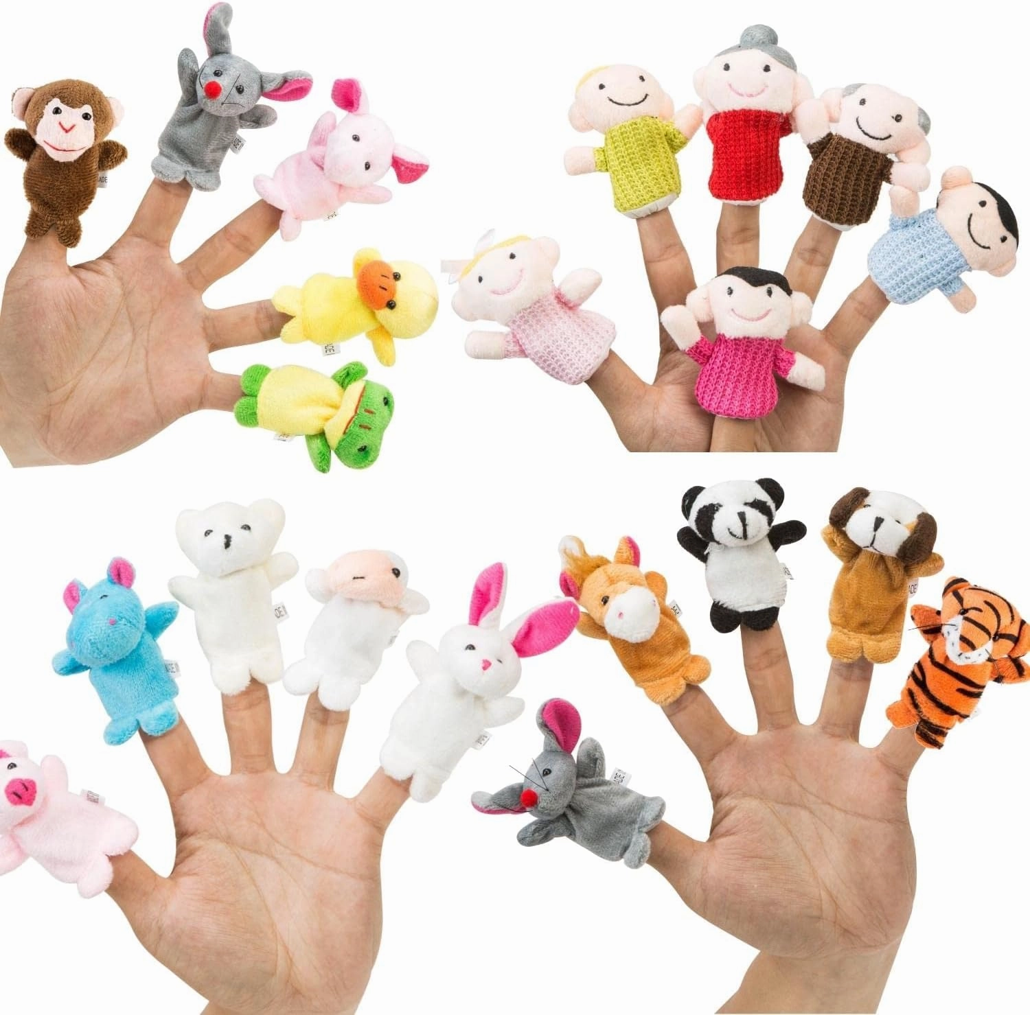 Finger Puppet Set (20-Piece), 6 Family Member and 14 Animal Finger Puppets Plush Toys - Great for Storytelling, Role-Playing, Teaching, Easter Eggs and Fun
