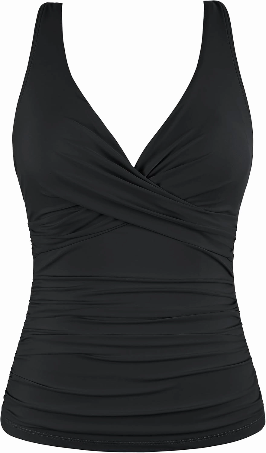 Firpearl Women Underwire Tankini Top Only Twist V Neck Swimsuits for Big Busted Ruched Tummy Control Bathing Suits Top
