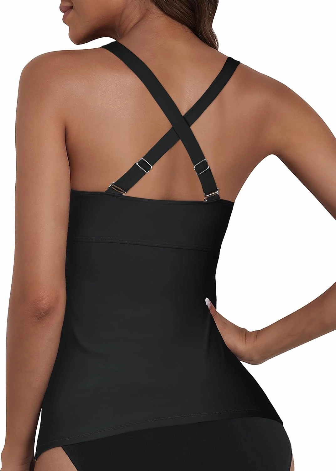 Firpearl Women Underwire Tankini Top Only Twist V Neck Swimsuits for Big Busted Ruched Tummy Control Bathing Suits Top
