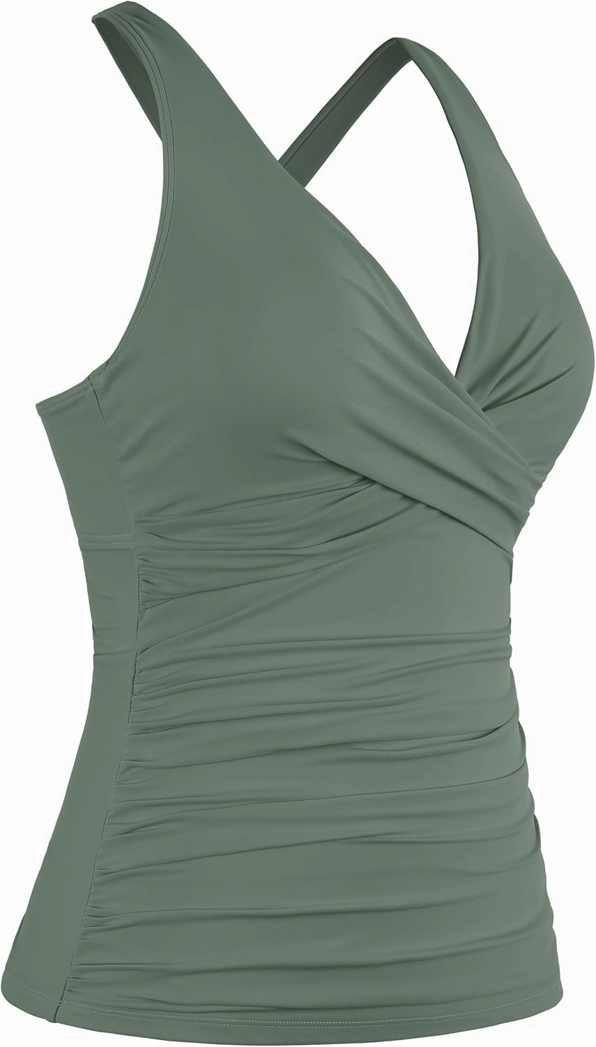 Firpearl Women Underwire Tankini Top Only Twist V Neck Swimsuits for Big Busted Ruched Tummy Control Bathing Suits Top