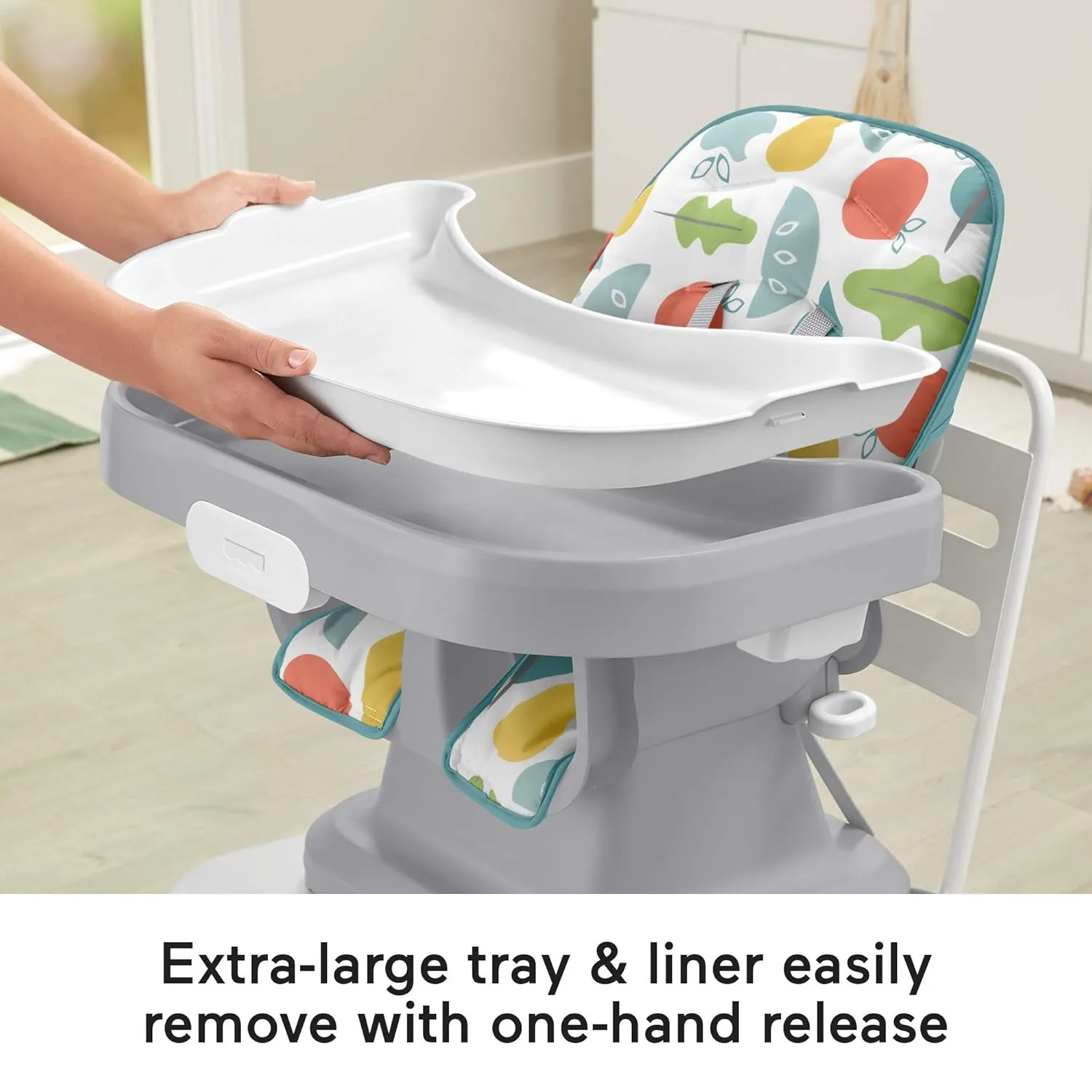 Fisher-Price Baby to Toddler High Chair SpaceSaver Simple Clean Portable Dining Seat & Booster with Washable Deep Tray & Liner, Pearfection
