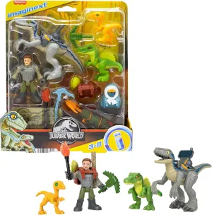 Fisher-Price Imaginext Jurassic World Dinosaur Toys Track & Trail Dino Pack Play Set with Owen Grady & Blue The Raptor for Ages 3  Years