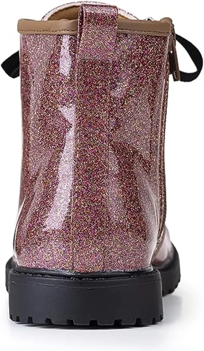 FITORY Girls/Boys Glitter Ankle Boots, Lace Up Waterproof Combat Shoes With Side Zipper for Toddler/Little Kid/Big Kid
