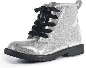 FITORY Girls/Boys Glitter Ankle Boots, Lace Up Waterproof Combat Shoes With Side Zipper for Toddler/Little Kid/Big Kid