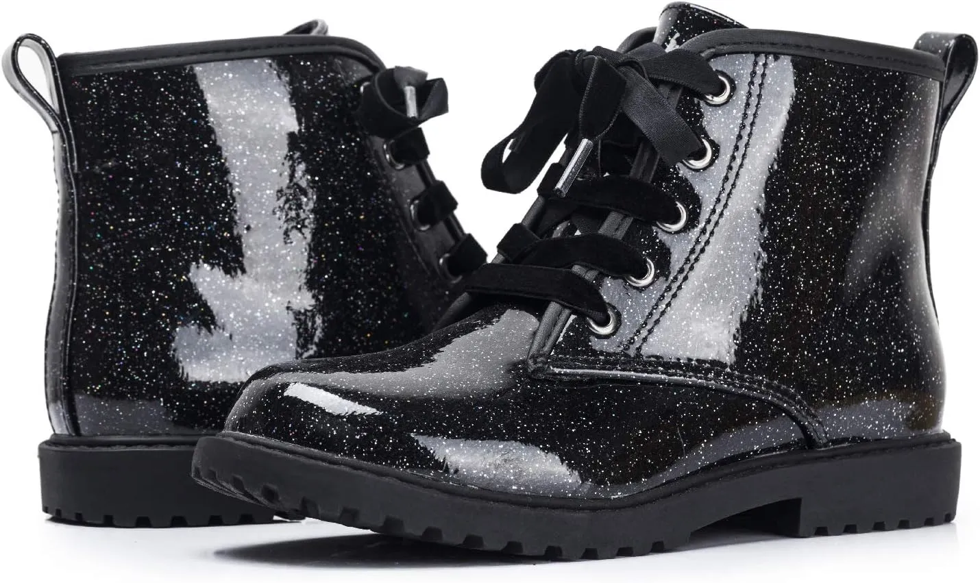 FITORY Girls/Boys Glitter Ankle Boots, Lace Up Waterproof Combat Shoes With Side Zipper for Toddler/Little Kid/Big Kid