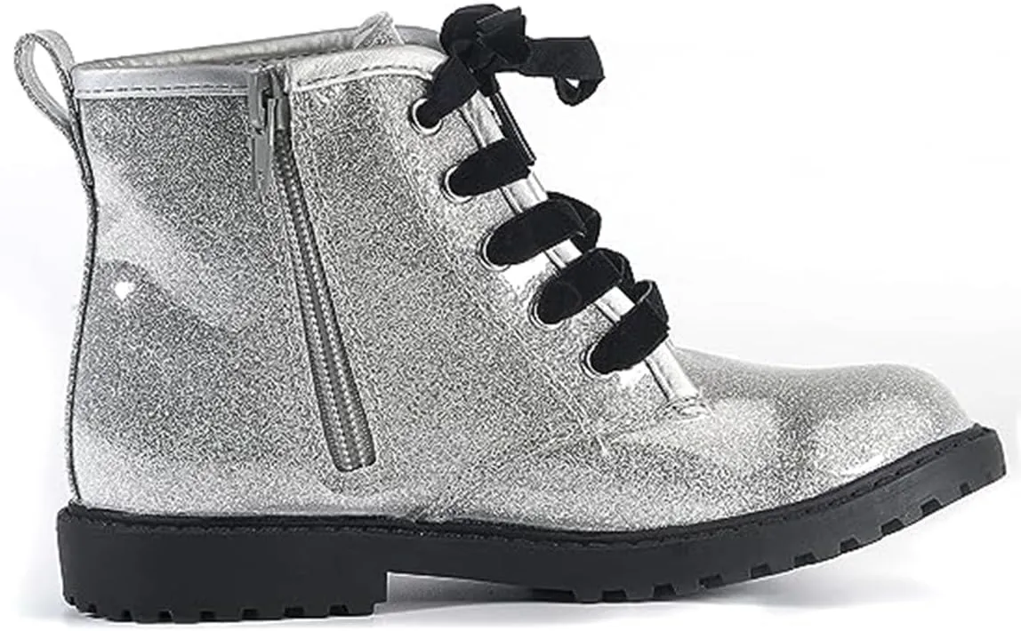 FITORY Girls/Boys Glitter Ankle Boots, Lace Up Waterproof Combat Shoes With Side Zipper for Toddler/Little Kid/Big Kid