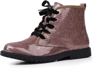 FITORY Girls/Boys Glitter Ankle Boots, Lace Up Waterproof Combat Shoes With Side Zipper for Toddler/Little Kid/Big Kid