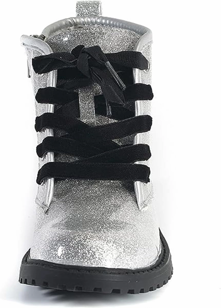 FITORY Girls/Boys Glitter Ankle Boots, Lace Up Waterproof Combat Shoes With Side Zipper for Toddler/Little Kid/Big Kid