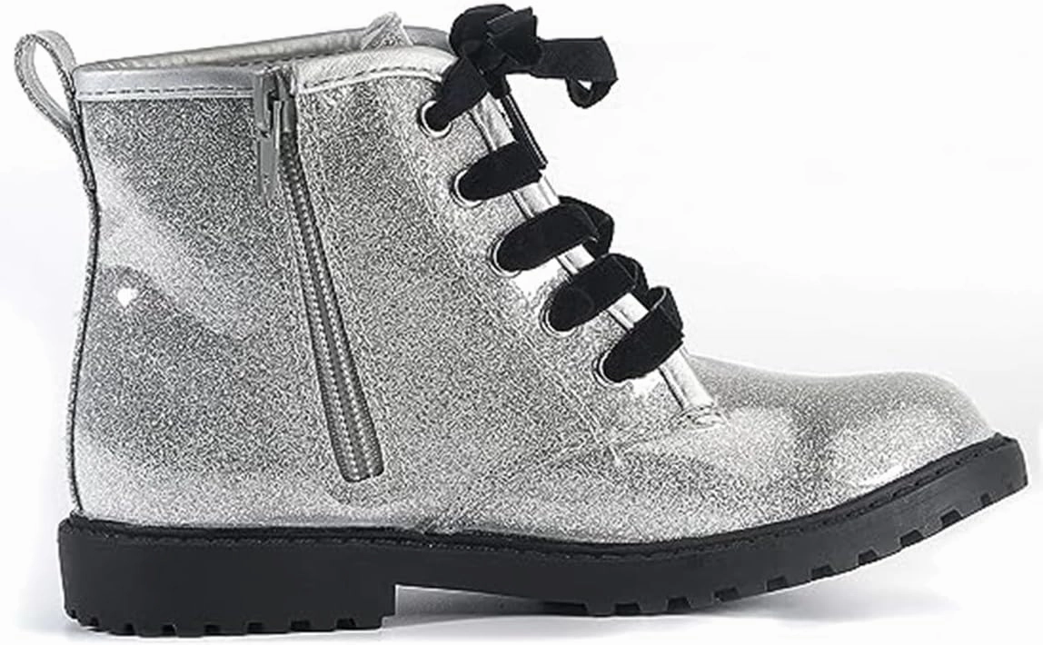 FITORY Girls/Boys Glitter Ankle Boots, Lace Up Waterproof Combat Shoes With Side Zipper for Toddler/Little Kid/Big Kid