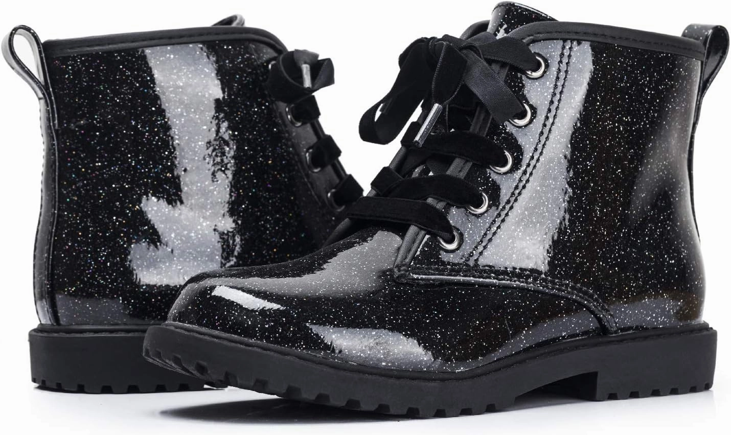 FITORY Girls/Boys Glitter Ankle Boots, Lace Up Waterproof Combat Shoes With Side Zipper for Toddler/Little Kid/Big Kid