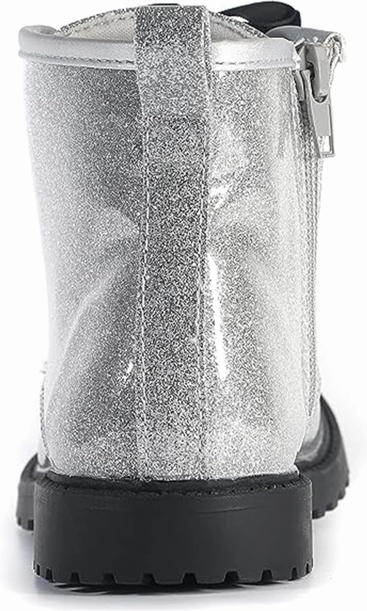 FITORY Girls/Boys Glitter Ankle Boots, Lace Up Waterproof Combat Shoes With Side Zipper for Toddler/Little Kid/Big Kid