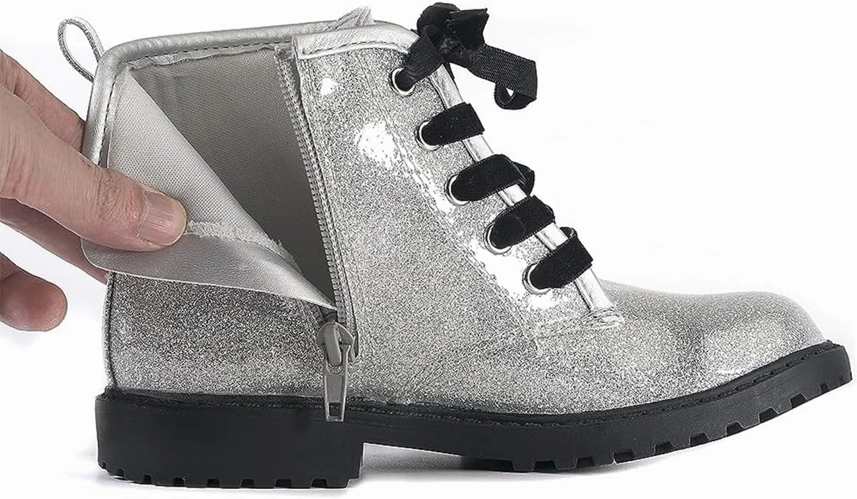FITORY Girls/Boys Glitter Ankle Boots, Lace Up Waterproof Combat Shoes With Side Zipper for Toddler/Little Kid/Big Kid