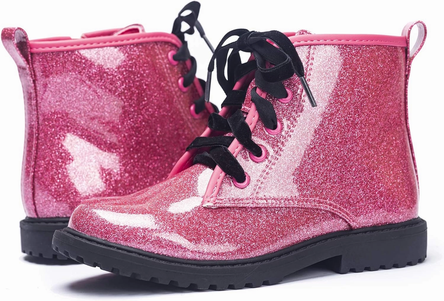FITORY Girls/Boys Glitter Ankle Boots, Lace Up Waterproof Combat Shoes With Side Zipper for Toddler/Little Kid/Big Kid