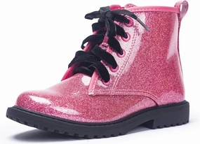 FITORY Girls/Boys Glitter Ankle Boots, Lace Up Waterproof Combat Shoes With Side Zipper for Toddler/Little Kid/Big Kid