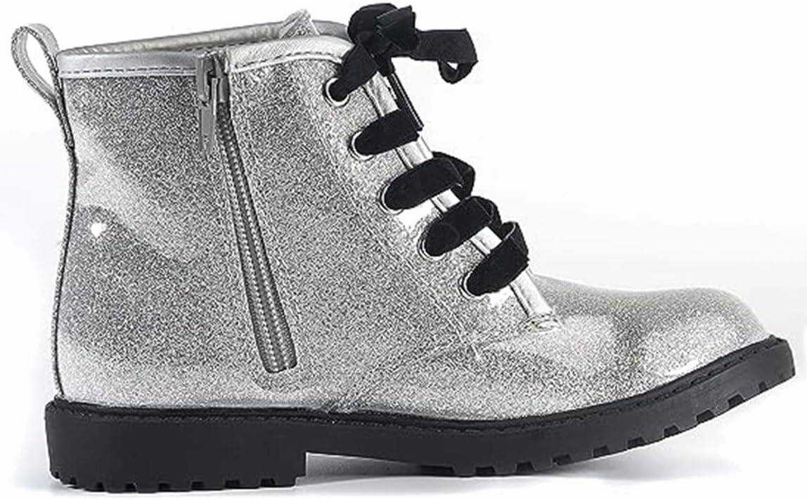 FITORY Girls/Boys Glitter Ankle Boots, Lace Up Waterproof Combat Shoes With Side Zipper for Toddler/Little Kid/Big Kid