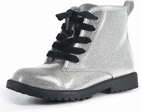 FITORY Girls/Boys Glitter Ankle Boots, Lace Up Waterproof Combat Shoes With Side Zipper for Toddler/Little Kid/Big Kid