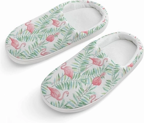 Flamingo And Tropical Leaves Print Slippers for Boys Girls Home Cotton Slippers Non-Slip Warm Little Kids Slippers
