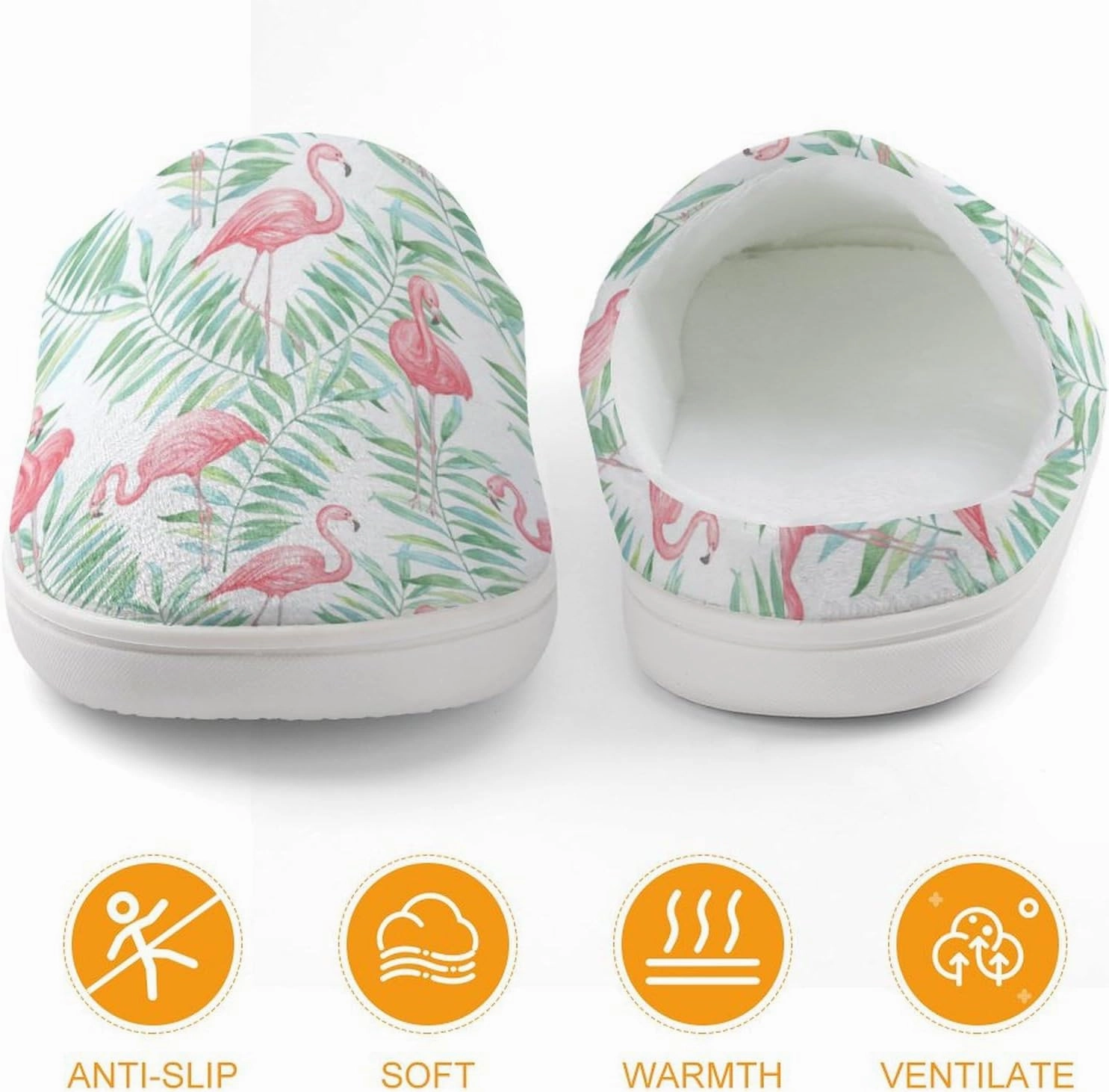 Flamingo And Tropical Leaves Print Slippers for Boys Girls Home Cotton Slippers Non-Slip Warm Little Kids Slippers