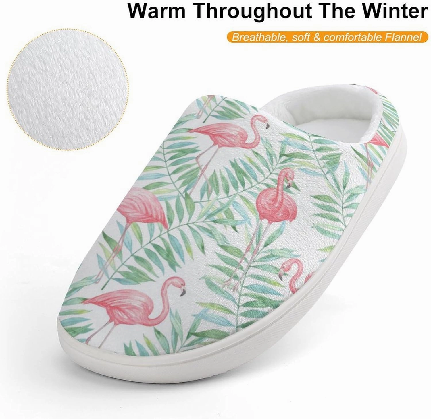 Flamingo And Tropical Leaves Print Slippers for Boys Girls Home Cotton Slippers Non-Slip Warm Little Kids Slippers